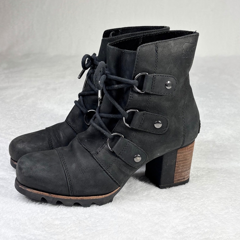 Sorel Addington Lace Black Leather‎ Ankle Boots NL2360-010 Womens 8 Waterproof